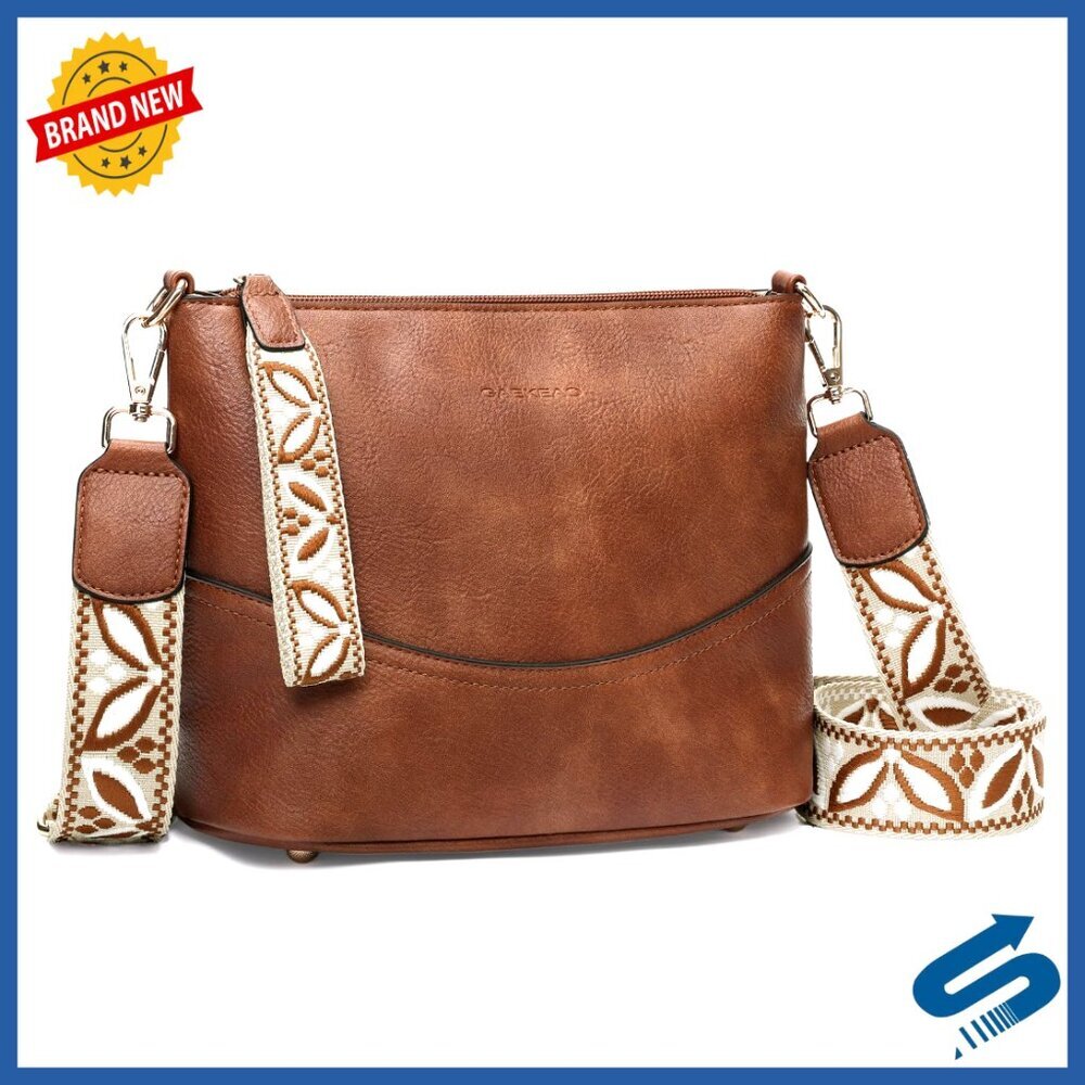 Vegan Leather Hobo Bucket Bag with Crossbody Strap for Everyday Travel